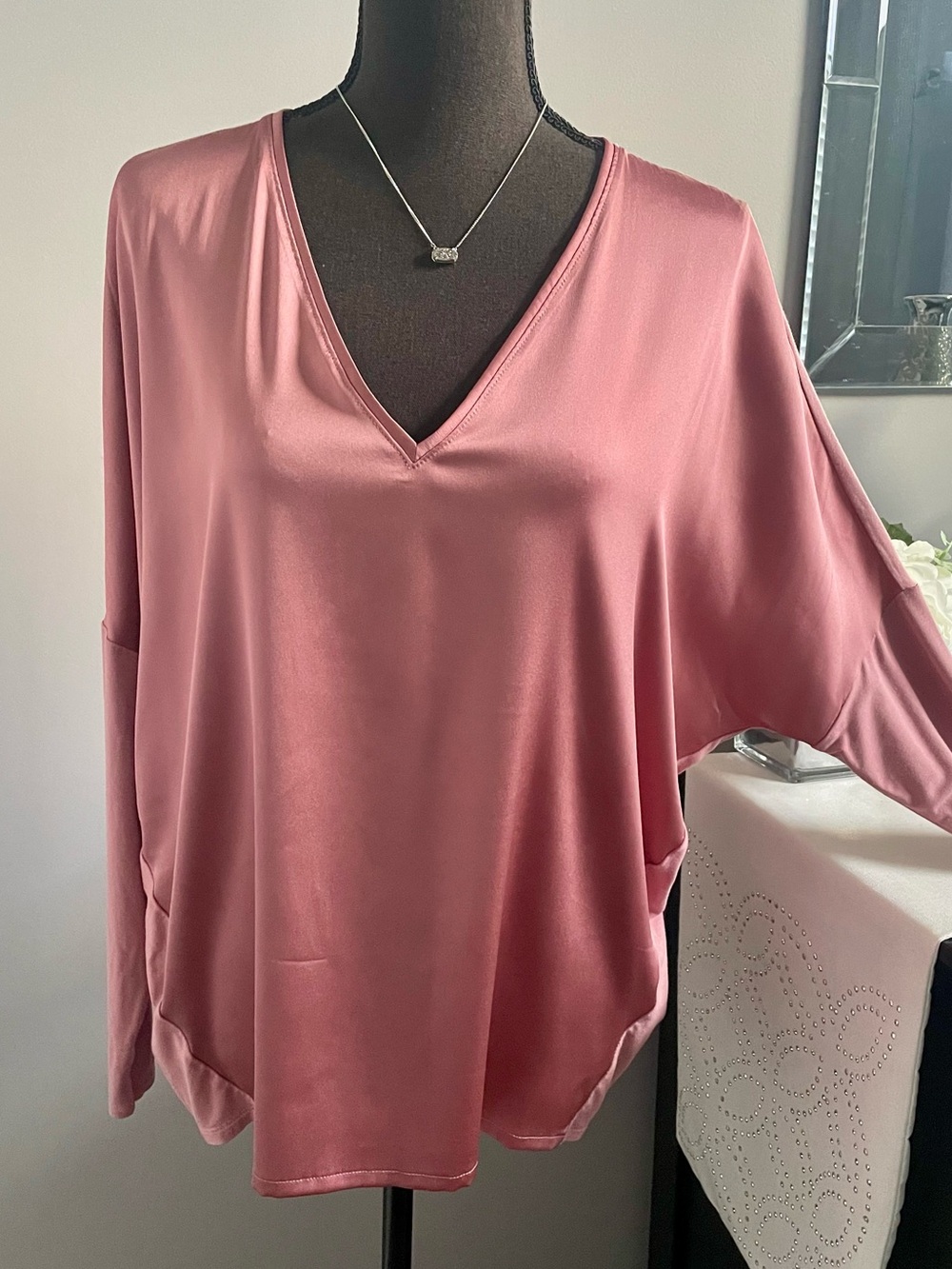 WHBM Rose Mixed Media Top